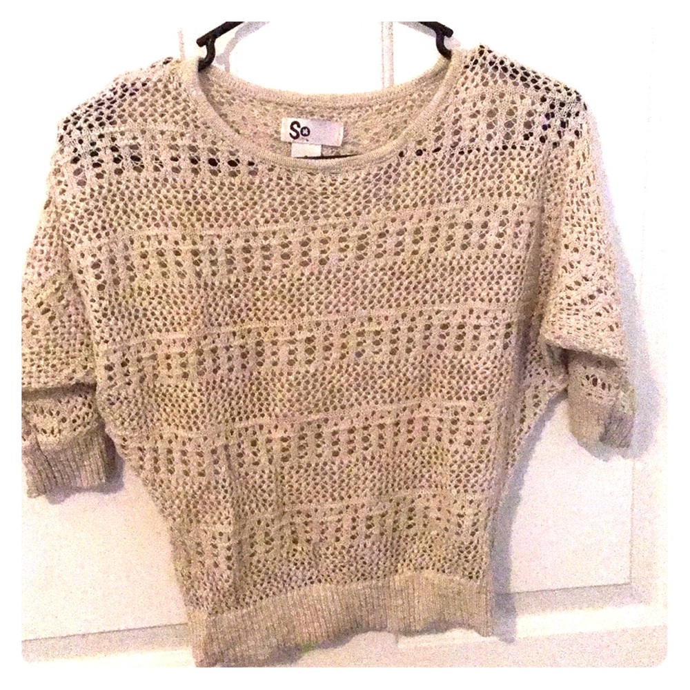 Beige/Cream Loose-Knit Cropped Sweater